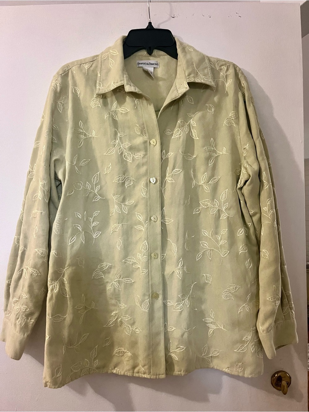 Dana Buchman Light Sage Embroidered Button-Down Shirt